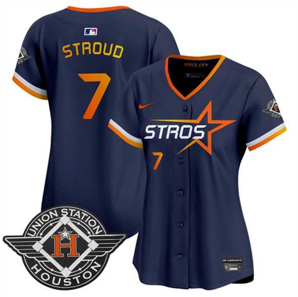 Women%27s Houston Astros #7 C.J. Stroud Navy 2025 City Connect Limited Stitched Jersey Dzhi